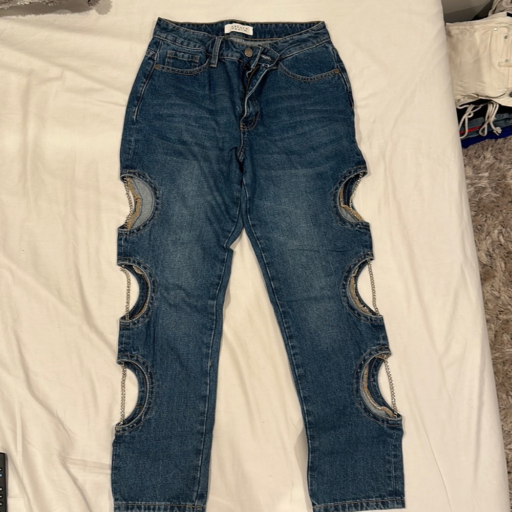 Nature Denim Cut out chain blue jeans Size: 25